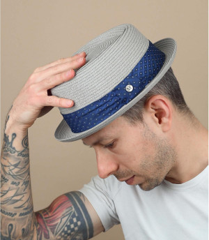 Sombrero paja gris cinta azul Sohan gris